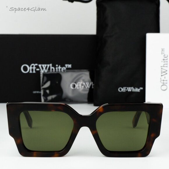 Off-White Men Sunglasses Havana Green Square OERI128 CATALINA 6055 NEW AUTHENTIC - Picture 1 of 11